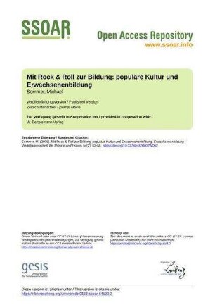Mit Rock & Roll zur Bildung: populäre Kultur und Erwachsenenbildung