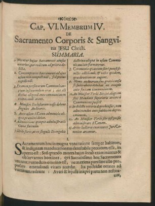 Cap. VI. Membrum IV. De Sacramento Corporis & Sanguinis Jesu Christi.