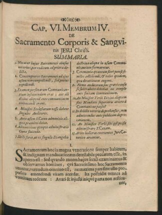 Cap. VI. Membrum IV. De Sacramento Corporis & Sanguinis Jesu Christi.