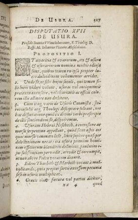 Disputatio XVII. De Usura.