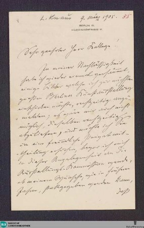 Brief von Ludwig Knaus an Friedrich Kallmorgen vom 09.03.1905 - K 2663, 1