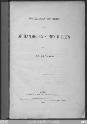 Zur ältesten Geschichte des muhammedanischen Rechts