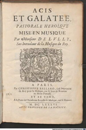 ACIS ET GALATÉE : PASTORALE HEROÏQVE