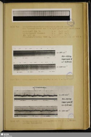 Bild 188: Leitz-Forster-Oberflächentastschnitt einer auf dem Versuchsstand bei i = 2,86 gedrehten Oberfläche - Bild 190: Oszillogramme der Querwelle bei i = 2,86 - Bild 191: Oszillogramme der Umfangwelle bei i = 2,86 und großem Unrundlauf