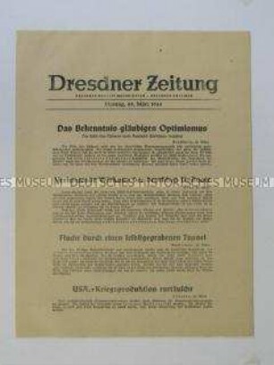 Nachrichtenblatt der "Dresdner Zeitung" u.a. über die Reaktion Großbritanniens auf die Entdeckung des Massakers von Katyn
