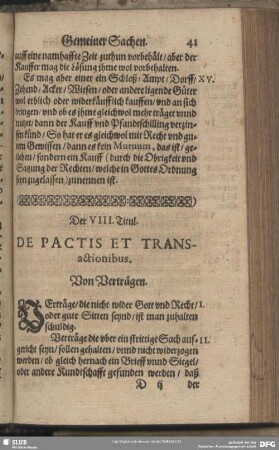 Der VIII. Titul. von Verträgen