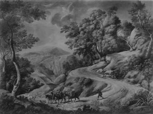 Landschaft mit Schafherde und Esel