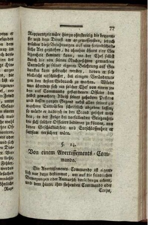 §. 14. Von einem Avertissements-Commando