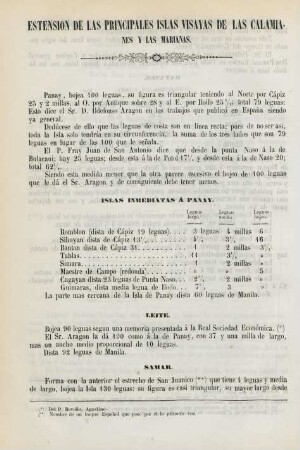 Estension de la principales Islas Visayas de las Calamianes y las Marianas