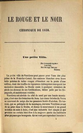 Le rouge et le noir : chronique du XIXe siècle, 1
