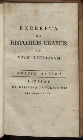 Excerpta Ex Historicis Graecis In Usum Lectionum