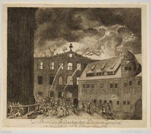 Das Palais Vitzthum-Rutowski während des Brandes am 21.2.1786 (Eigenverschulden der Familie)