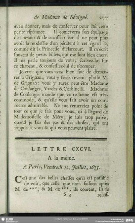Lettre CXCVI. A la même. A Paris, Vendredi 12. Juillet, 1675