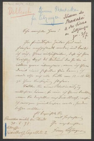 Brief an Ludwig Strecker  und Mainzer Liedertafel und Damengesangverein, B. Schott's Söhne : 30.06.1897