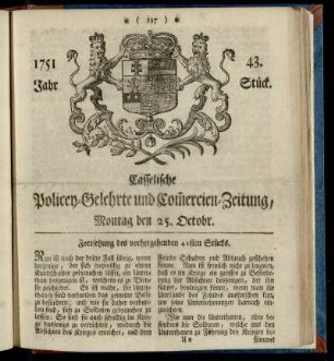 43. Stueck, Montag den 25. Octobr. 1751