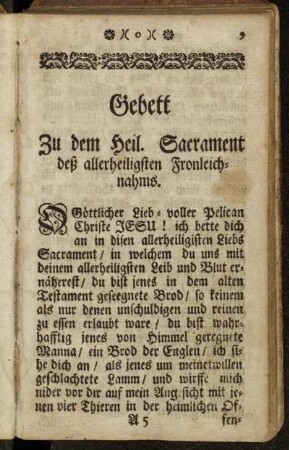 Gebett Zu dem Heil. Sacrament deß allerheiligsten Fronleichnahms.