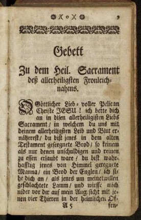 Gebett Zu dem Heil. Sacrament deß allerheiligsten Fronleichnahms.