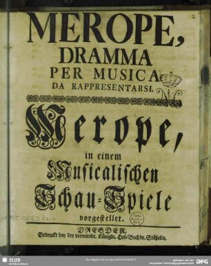 Merope : Dramma Per Musica Da Rappresentarsi