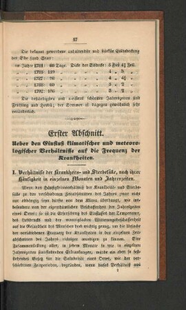Erster Abschnitt. Ueber den Einfluß klimatischer und meteorologischer Verhältnisse ...