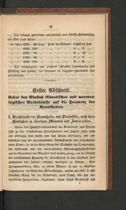 Erster Abschnitt. Ueber den Einfluß klimatischer und meteorologischer Verhältnisse ...