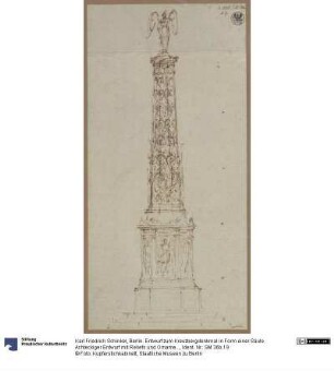 Berlin. Entwurf zum Kreuzbergdenkmal in Form einer Säule. Achteckiger Entwurf mit Reliefs und Ornamenten