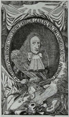 Bildnis Hans Abraham von Gersdorff : Unbekannter Künstler: Bildnis Hans Abraham von Gersdorff. Kupferstich; 28,7 x 16,6 cm. Dresden: Kupferstich-Kabinett A 138838 in Sax.Bildn., Singer 32203