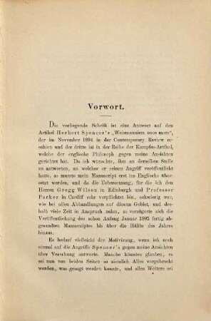 Neue Gedanken zur Vererbungsfrage : eine Antwort an Herbert Spencer