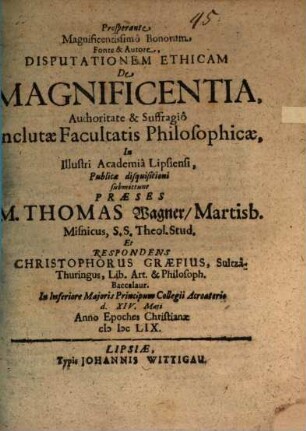 Disp. eth. de magnificentia