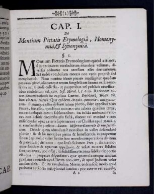 Cap. I. De Montium Pietatis Etymoligia, Homonymia & Synonymia