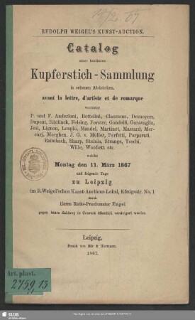 1867, 11.März: Rudolph Weigel's Kunst-Auction