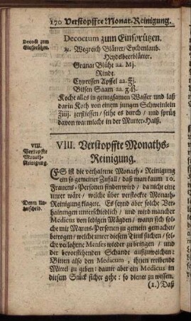 VIII. Verstopffte Monaths-Reinigung