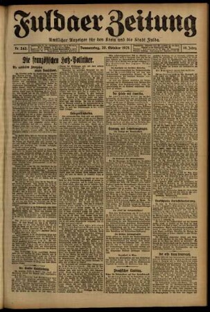 Erste Ausgabe vom Donnerstag, den 20. Oktober 1921.