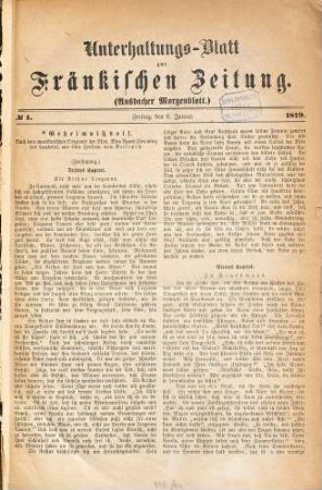 Fränkische Zeitung. Unterhaltungs-Blatt zur Fränkischen Zeitung (Ansbacher Morgenblatt) : (Ansbacher Morgenblatt). 1879