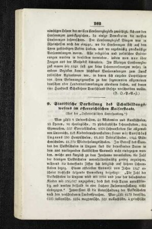Statistische Darstellung des Schulbildungswesens im österreichischen Kaiserstaate