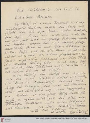 Nachlass Alfred Hettner, Eingegangene Briefe, Korrespondenz Leo Waibel/Alfred Hettner: Brief von Leo Waibel und Else Waibel an Alfred Hettner
