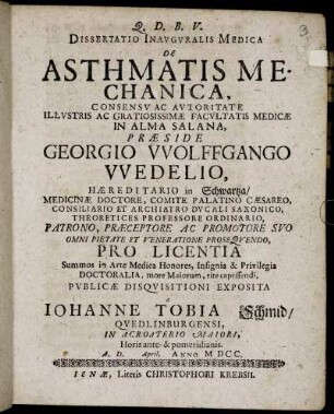 Dissertatio Inauguralis Medica De Asthmatis Mechanica