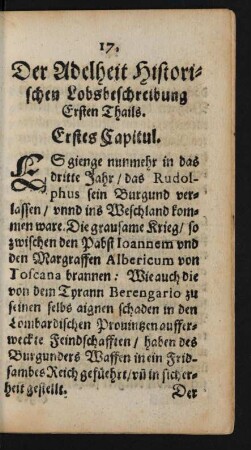 Der Adelheit Historischen Lobsbeschreibung Ersten Theils.