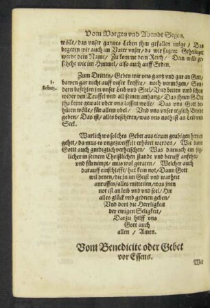 Vom Benedicite oder Gebet vor Essens.