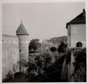 Würzburg, Festung Marienberg, Blick zur Wallfahrtskirche Mariä Heimsuchung (Käppele)