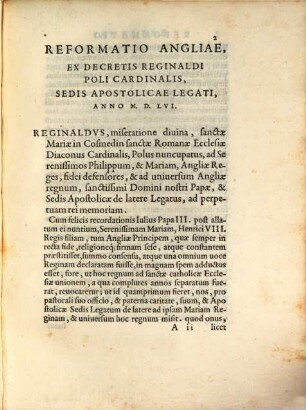 Reformatio Angliae Ex Decretis Reginaldi Poli Cardinalis, Sedis Apostolicae Legati, Anno M. D. LVI.