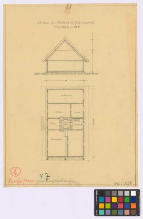 Seehesten (Landkreis Sensburg): Holzhaus. [Wohnhaus] (Grundriss, Querschnitt)