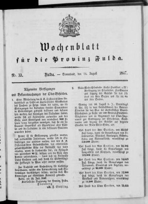 Nr. 33, Ausgabe vom 14. August 1847