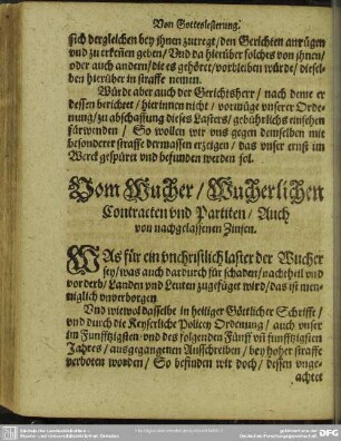 Vom Wucher, Wucherlichen Contracten und Partiten, Auch von nachgelassenen Zinsen