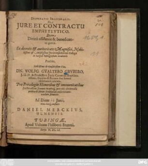 Disputatio Inauguralis, De Jure Et Contractu Emphyteutico