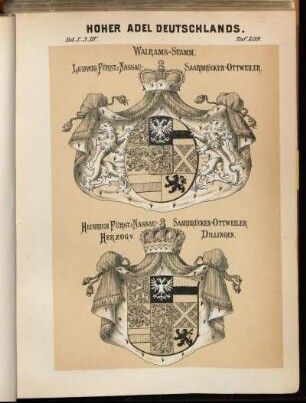 Taf. 209. Walrams-Stamm. Ludwig Fürst z. Nassau-Saarbrücken-Ottweiler. - Heinrich Fürst z. Nassau- Saarbrücken-Ottweiler Herzog v. Dillingen.