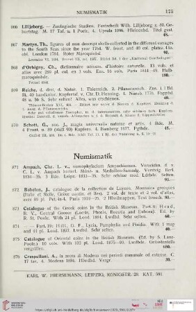 Numismatik (Nr. 871 – 888)