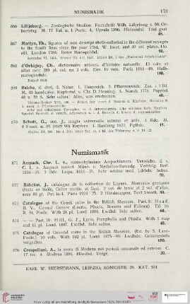 Numismatik (Nr. 871 – 888)