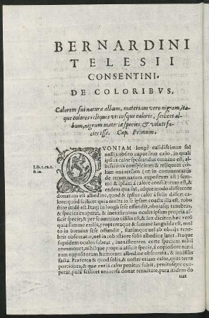 Bernardini Telesii Consentini. De Coloribus.