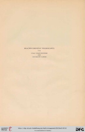 Beschreibendes Verzeichnis von Josef Strzygowski und Heinrich Glück