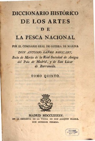 Diccionario historico de los artes de la Pesca Nacional, 5